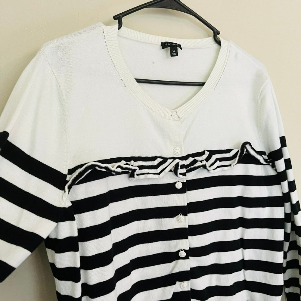 Talbots Striped Ruffle Button Front Lightweight C… - image 3